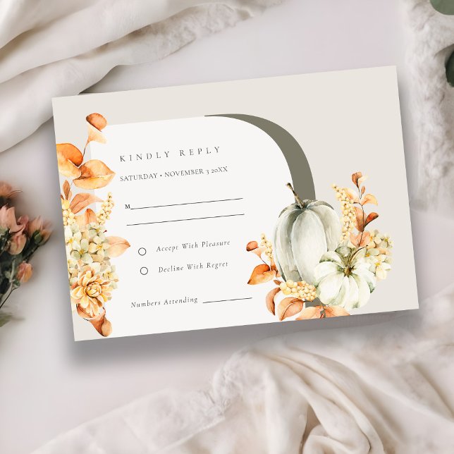 Rustic Autumn Pumpkin Arch Floral Wedding RSVP Enclosure Card (Creator Uploaded)