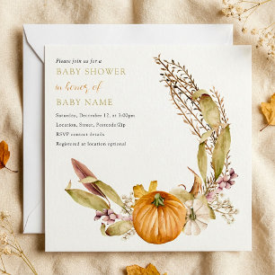 Rustic Autumn pumpkin baby shower invitation