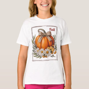 Rustic Autumn Pumpkin Burlap Bow Daisies Harvest T-Shirt