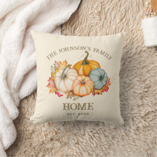 Rustic Autumn Pumpkin Family Home Watercolor Cushion