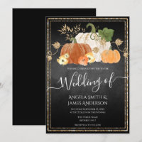 Rustic Autumn Pumpkin Glitter Wedding Invitation