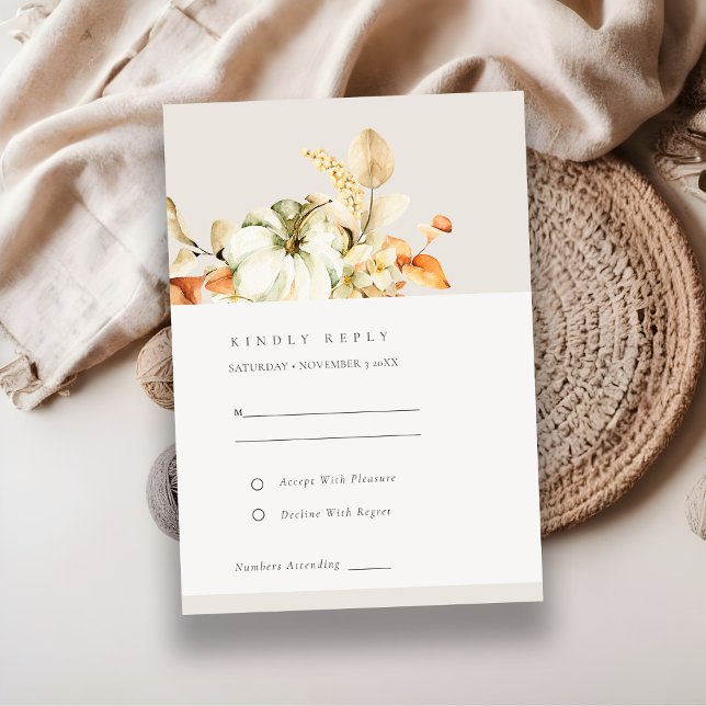 Rustic Autumn Pumpkin Leafy Floral Wedding RSVP Enclosure Card (Creator Uploaded)