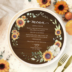 Rustic Autumn Pumpkin Sunflower Circle Menu Card