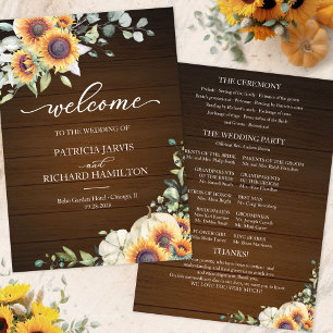 Rustic Autumn Pumpkin Sunflower Wedding Program Invitation