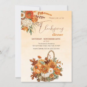Rustic Autumn Pumpkin Thanksgiving Dinner Invitation