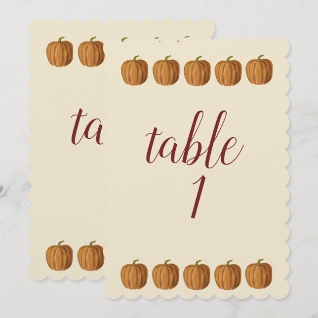 Rustic Autumn Pumpkin Wedding Table Number (Front/Back)