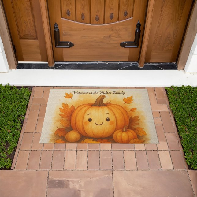 rustic autumn pumpkin welcome name doormat (Outdoor)