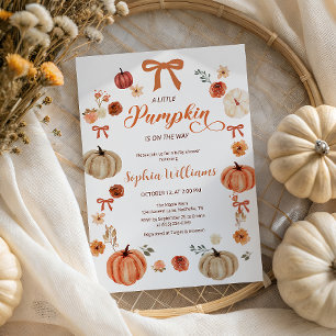 Rustic Autumn Pumpkins and Bows Baby Shower Invitation