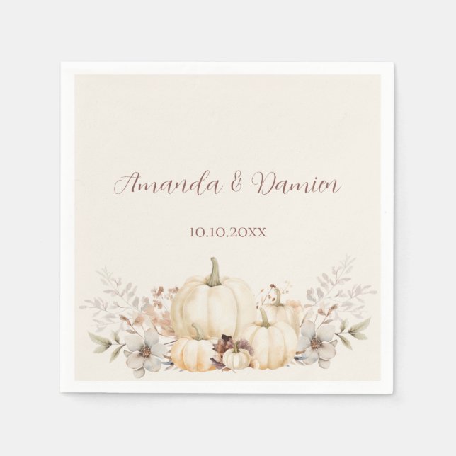 Rustic Autumn Pumpkins Elegant Wedding Napkin (Front)