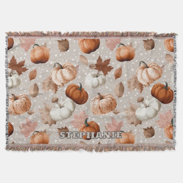 Rustic Autumn Pumpkins & Fall Leaves (2) Throw Blanket (Front)