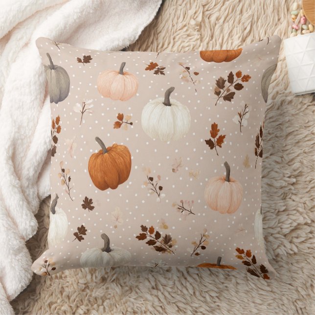 Rustic Autumn Pumpkins & Fall Leaves Cushion (Blanket)