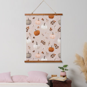 Rustic Autumn Pumpkins & Fall Leaves Hanging Tapestry