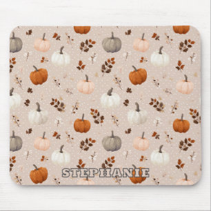 Rustic Autumn Pumpkins & Fall Leaves Mouse Mat