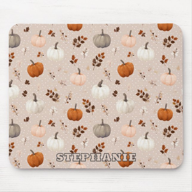 Rustic Autumn Pumpkins & Fall Leaves Mouse Mat (Front)