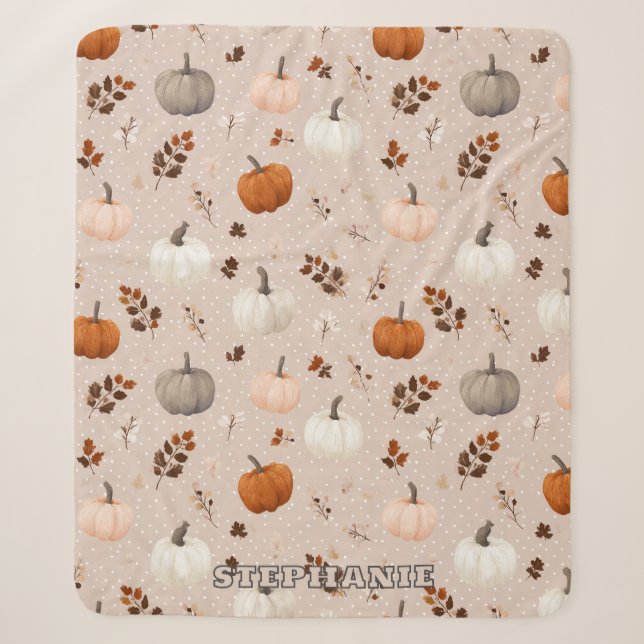 Rustic Autumn Pumpkins & Fall Leaves Sherpa Blanket (Front)