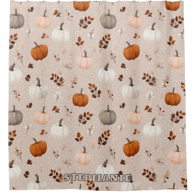 Rustic Autumn Pumpkins & Fall Leaves Shower Curtain (Front)