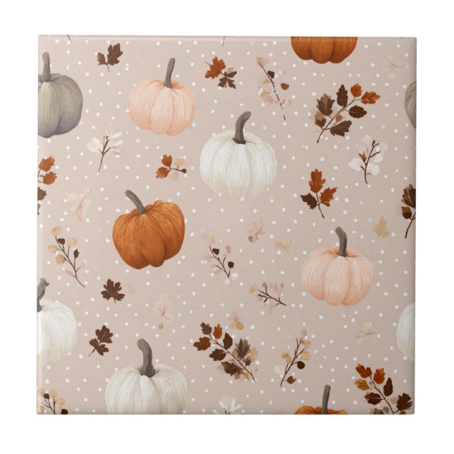 Rustic Autumn Pumpkins & Fall Leaves Tile (Front)