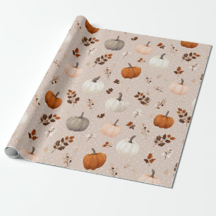 Rustic Autumn Pumpkins & Fall Leaves Wrapping Paper