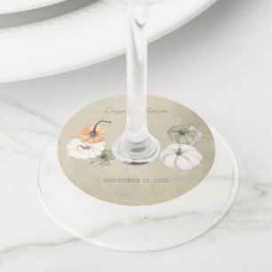 Rustic Autumn Pumpkins Fall Wedding Wine Glass Tag