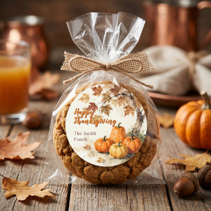 Rustic Autumn Pumpkins Falling Leaves Thanksgiving Classic Round Sticker