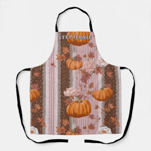 Rustic Autumn Pumpkins & Floral Lace Seamless Apron