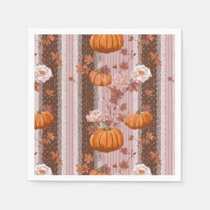 Rustic Autumn Pumpkins & Floral Lace Seamless Napkin