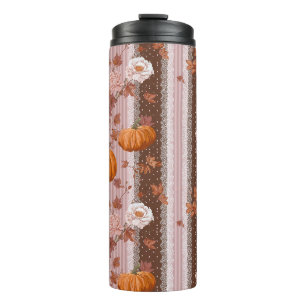 Rustic Autumn Pumpkins & Floral Lace Seamless Thermal Tumbler