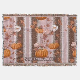 Rustic Autumn Pumpkins & Floral Lace Seamless Throw Blanket