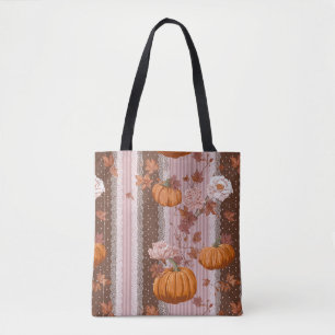 Rustic Autumn Pumpkins & Floral Lace Seamless Tote Bag