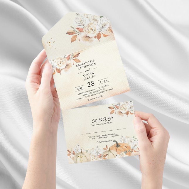 Rustic Autumn Pumpkins & Flowers  All In One Invitation (Creator Uploaded)