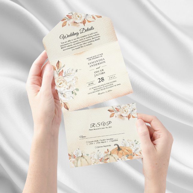 Rustic Autumn Pumpkins & Flowers  All In One Invitation (Creator Uploaded)