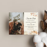 Rustic Autumn Pumpkins & Flowers  Announcement Postcard<br><div class="desc">Announce your wedding in style with this Rustic Autumn Floral Save the Date Card. Featuring a warm blend of neutral beige tones, watercolor roses, and soft fall foliage, this design perfectly complements cosy autumn weddings. The elegant script typography balances beautifully with the rustic floral arrangement, while a customisable photo option...</div>