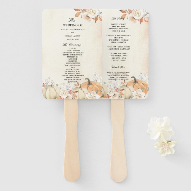 Rustic Autumn Pumpkins & Flowers  Hand Fan (Front and Back)