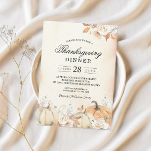 Rustic Autumn Pumpkins & Flowers Invitation