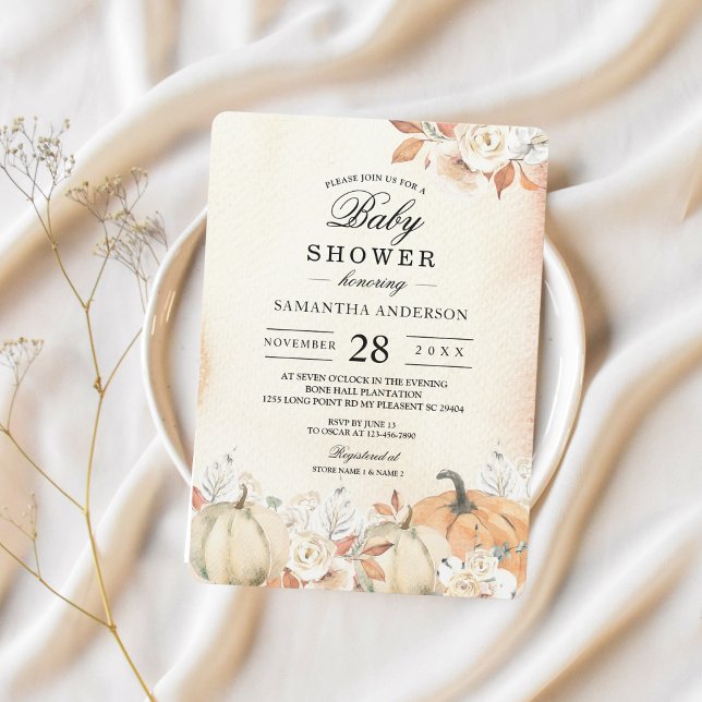 Rustic Autumn Pumpkins & Flowers  Invitation (Creator Uploaded)