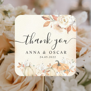 Rustic Autumn Pumpkins & Flowers Square Sticker