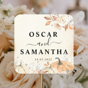 Rustic Autumn Pumpkins & Flowers Square Sticker