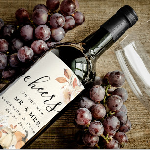 Rustic Autumn Pumpkins & Flowers Wine Label