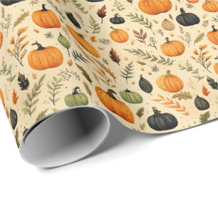 Rustic Autumn Pumpkins & Leaves in Moody Harvest Wrapping Paper