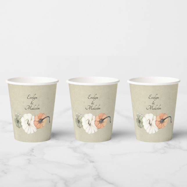 Rustic Autumn Pumpkins Personalised Wedding Paper Cups (Multi)