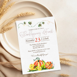 Rustic Autumn Pumpkins Thanksgiving Feast  Invitation