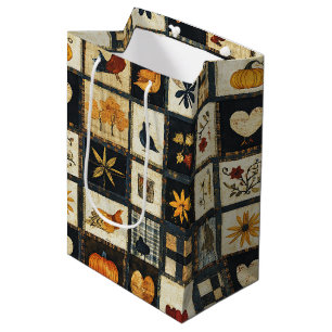 Rustic Autumn Quilt Pattern Farmhouse Patchwork Medium Gift Bag