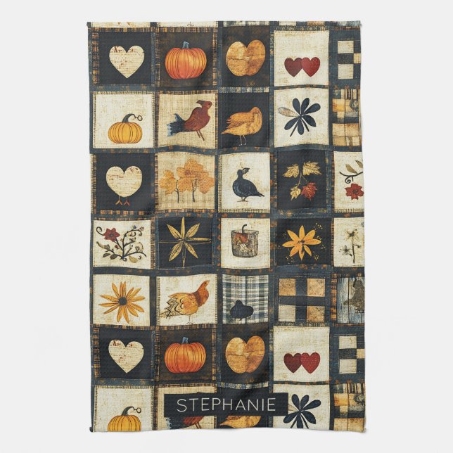 Rustic Autumn Quilt Pattern | Farmhouse Patchwork Tea Towel (Vertical)