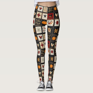 Rustic Autumn Quilt Pattern   Harvest Folk Motifs Leggings