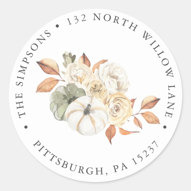 Rustic Autumn Return Address Classic Round Sticker (Front)