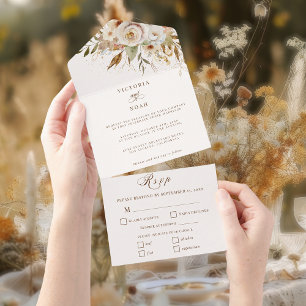 Rustic Autumn Rose Botanical All In One Invitation