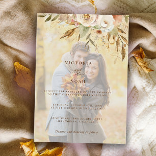 Rustic Autumn Rose Botanical Vellum Invitations