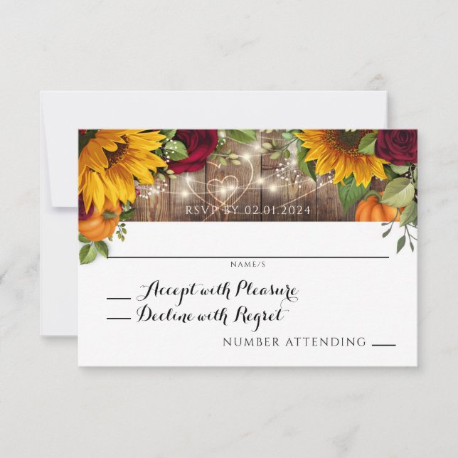Rustic Autumn Rose, Sunflower Pumpkin RSVP (Front)