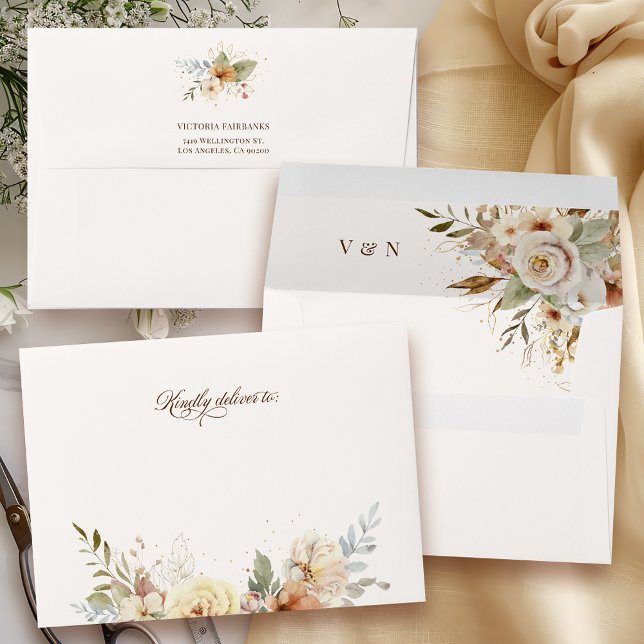 Rustic Autumn Roses Botanical Script Envelope (Creator Uploaded)