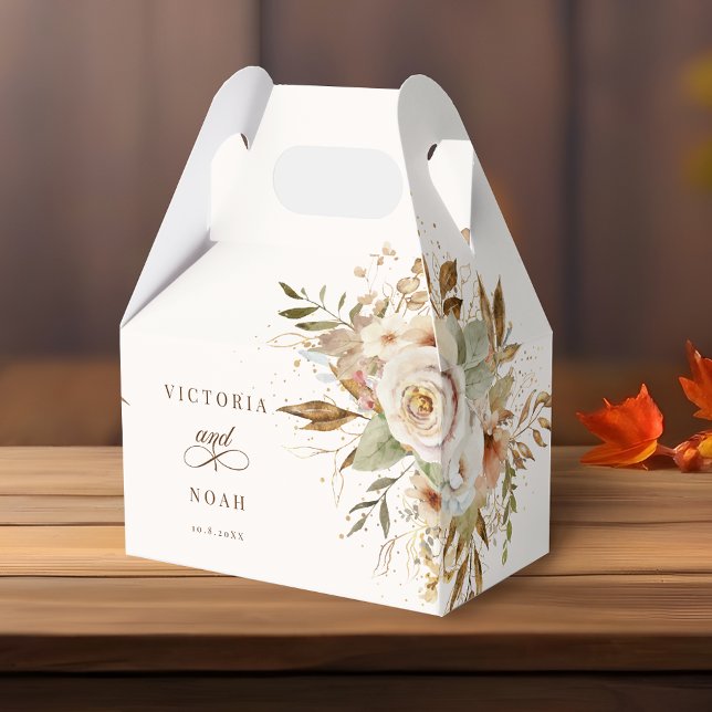 Rustic Autumn Roses Botanical Script Favour Box (Creator Uploaded)